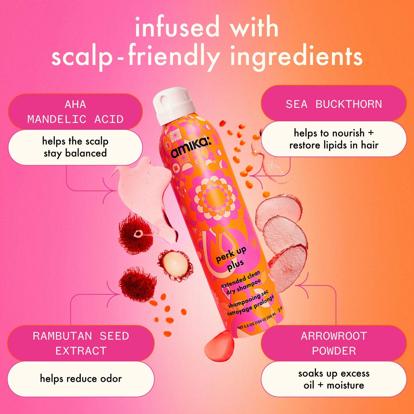amika | perk up plus: extended clean dry shampoo (199ml)