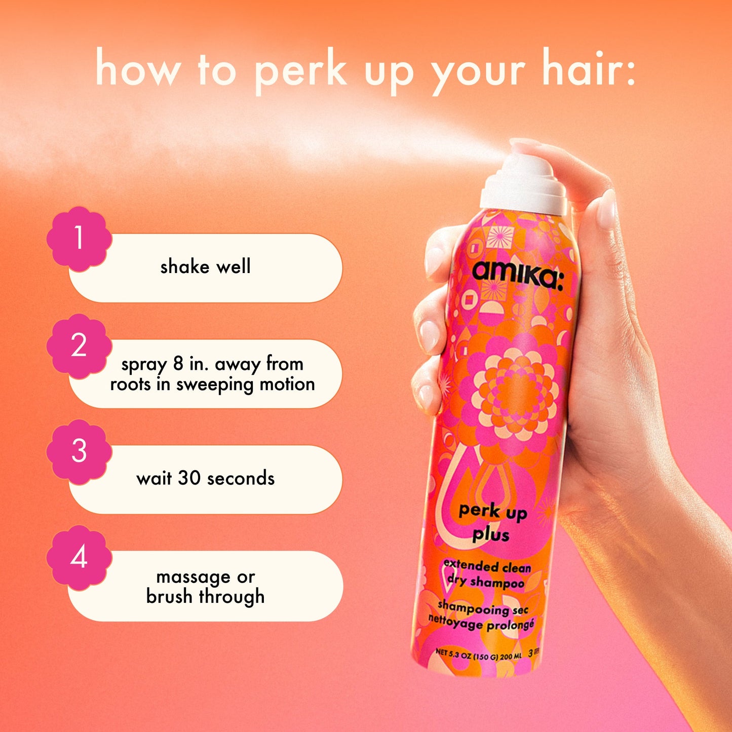 amika | perk up plus: extended clean dry shampoo (199ml)