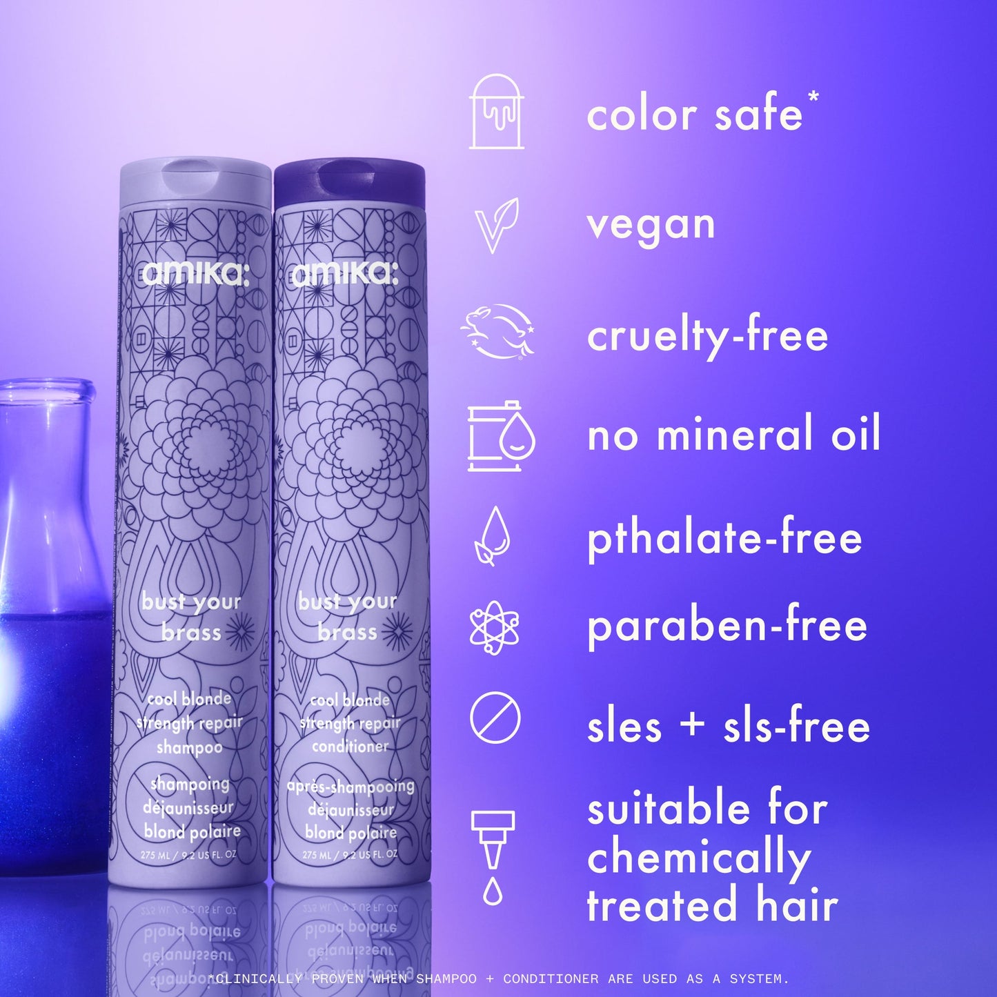 amika | bust your brass cool blonde strength repair conditioner (275ml)