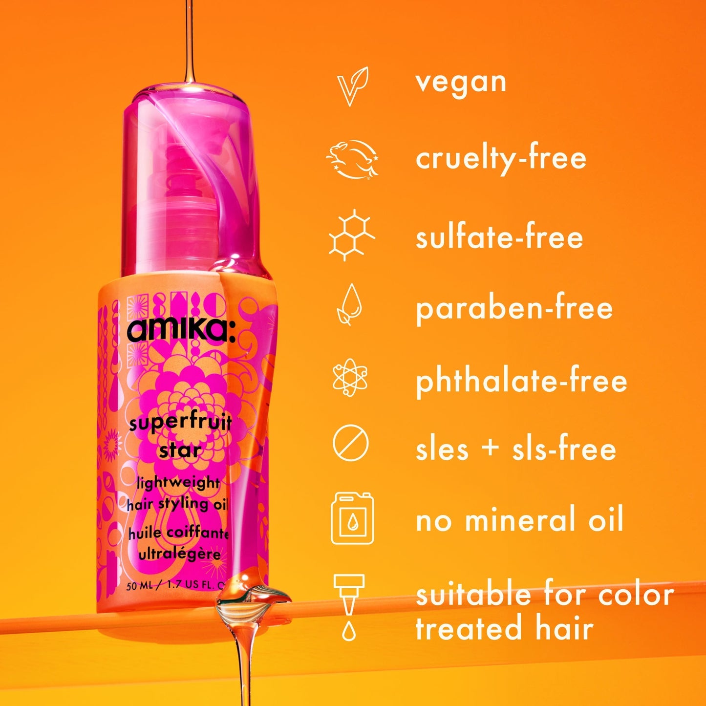 amika | superfruit star lightweight hair styling + heat defense oil (50ml)
