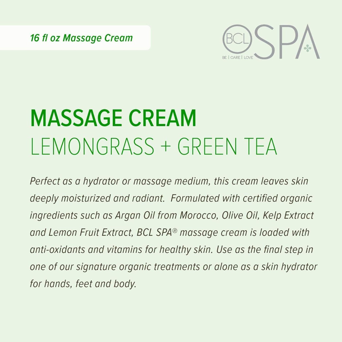BCL Spa | Lemongrass & Green Tea Massage Cream 16oz