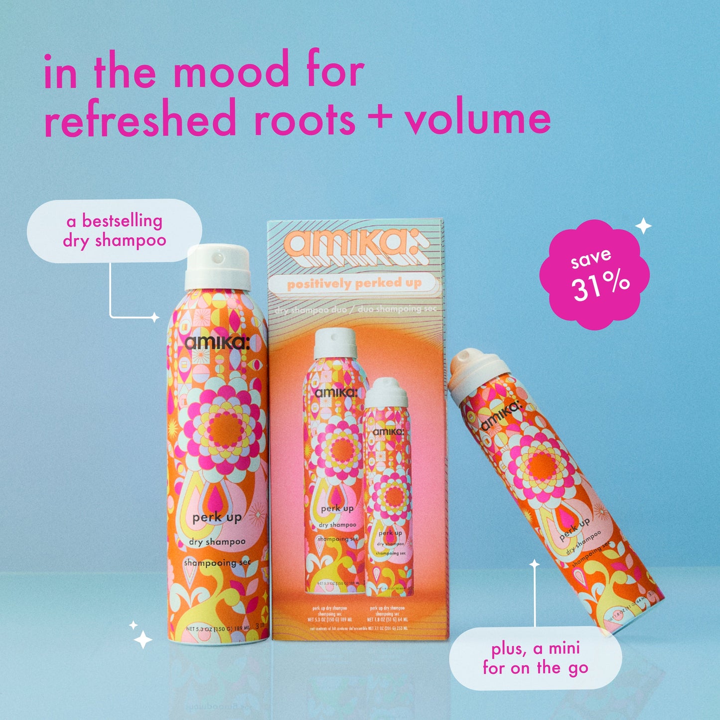 amika | positively perked up dry shampoo duo