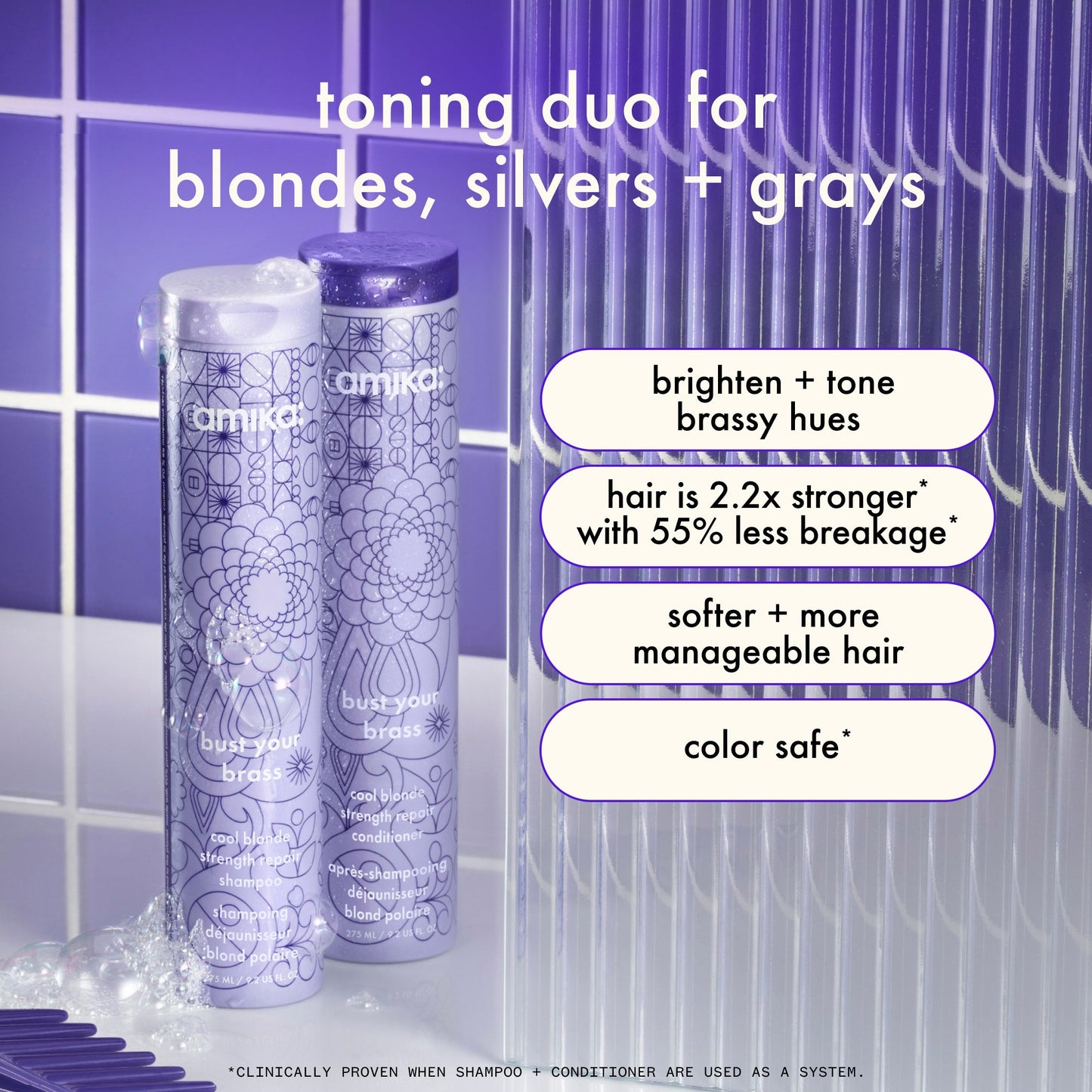 amika | bust your brass cool blonde strength repair shampoo (1L)