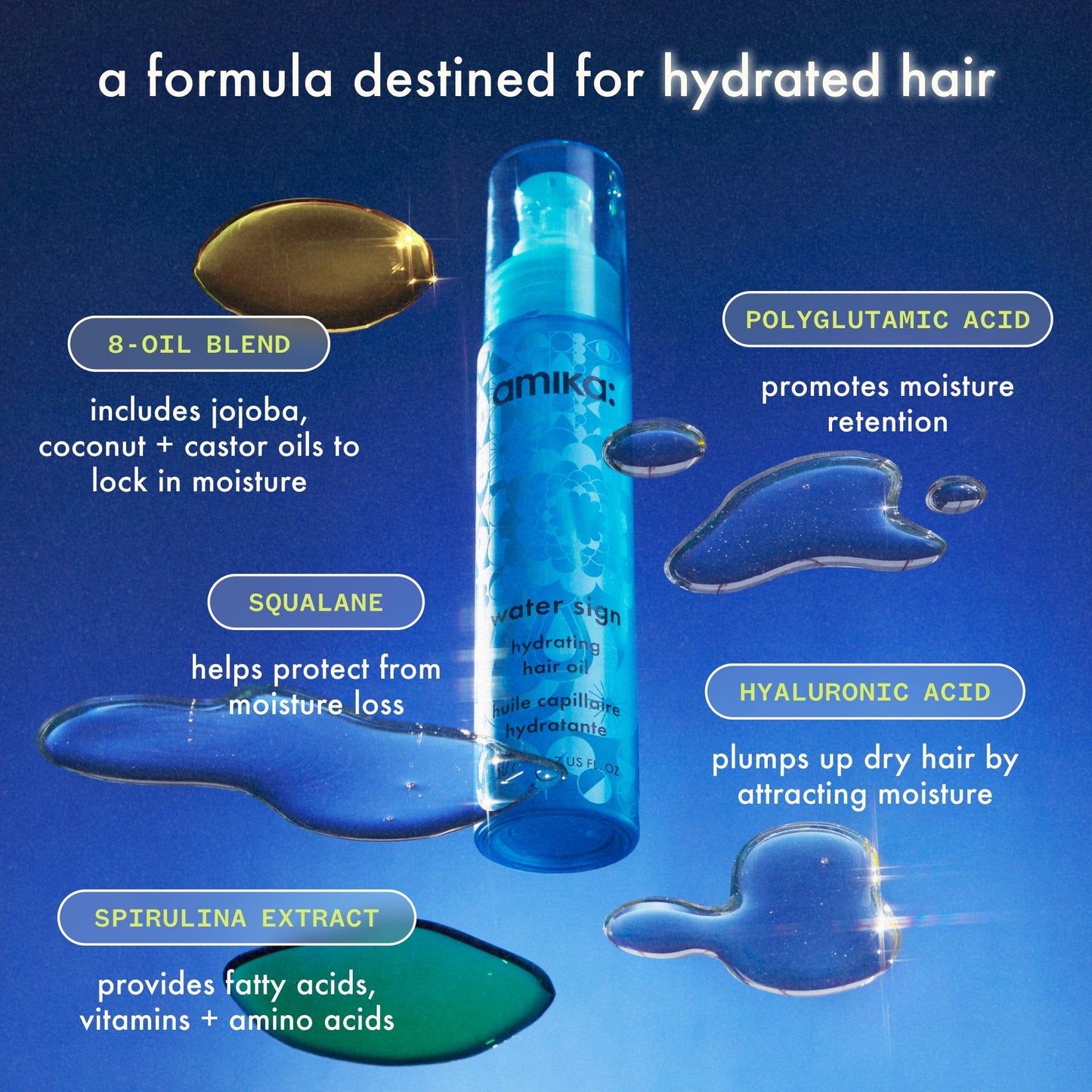amika | water sign hydrating hair oil for dry hair (50ml)