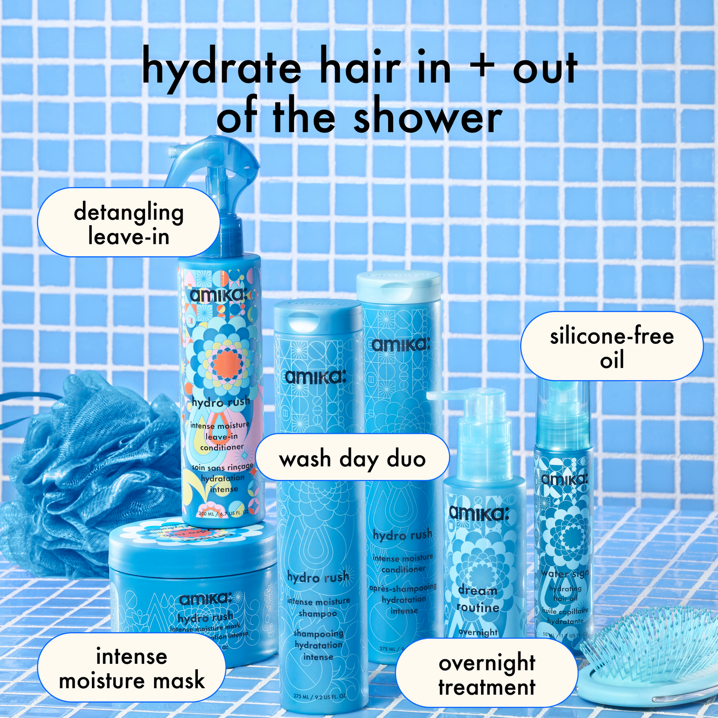 amika | hydro rush intense moisture hair mask with hyaluronic acid (250ml)