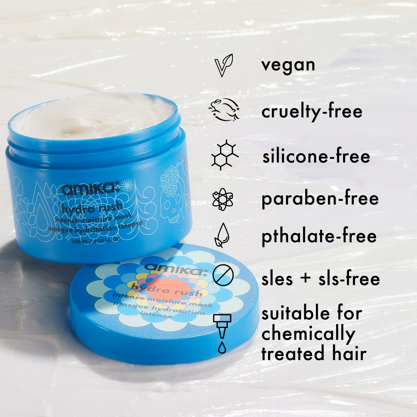 amika | hydro rush intense moisture hair mask with hyaluronic acid (250ml)