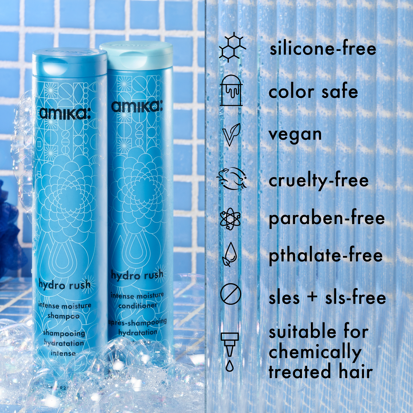 amika | hydro rush intense moisture shampoo (275ml)