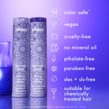 amika | bust your brass cool blonde strength repair conditioner (275ml)
