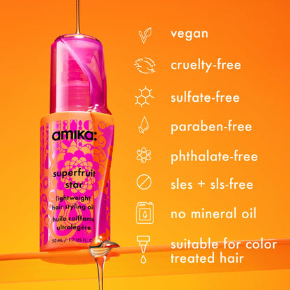 amika | superfruit star lightweight hair styling + heat defense oil (50ml)