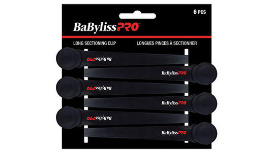 BaBylissPRO | Black Long Section Clips, 5 Inch, 6 per card